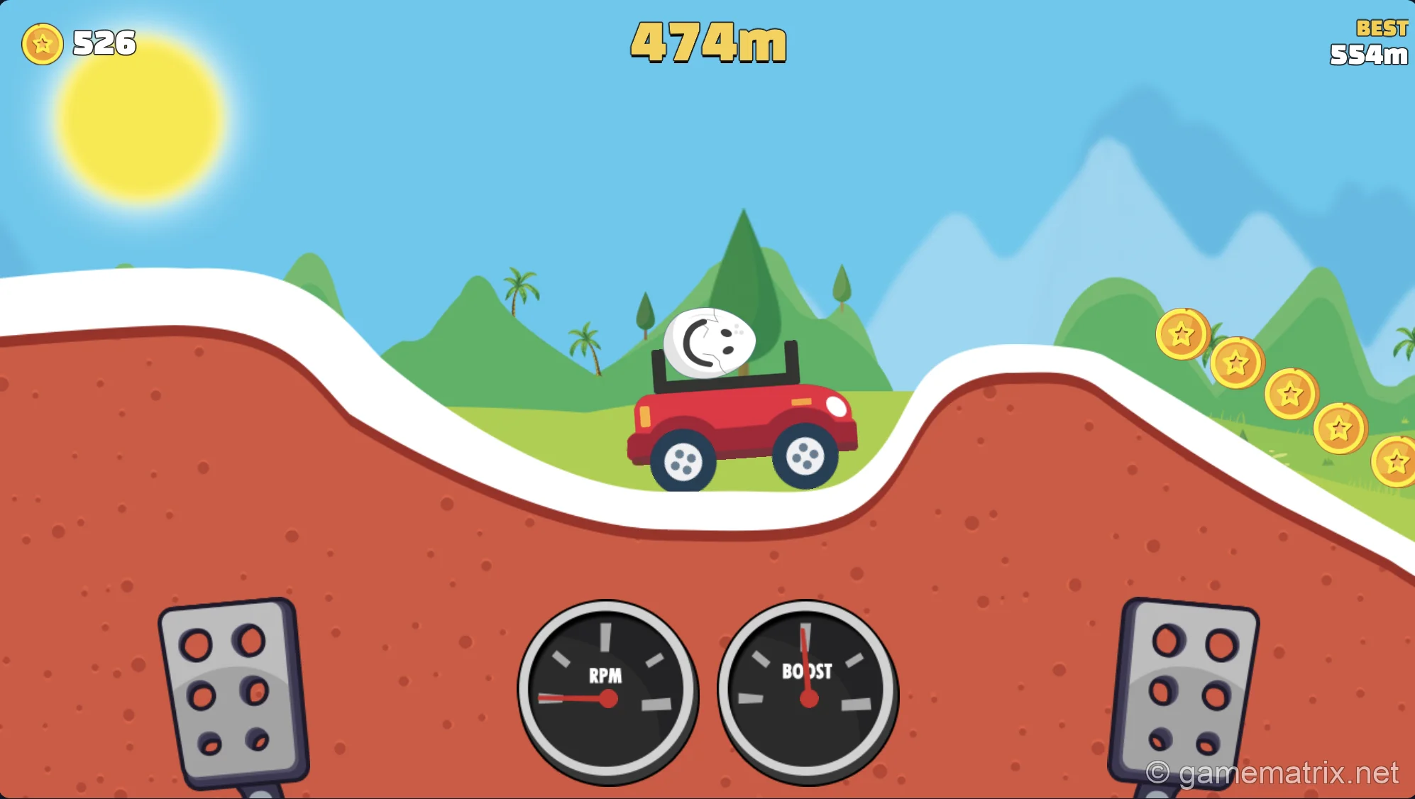 Eggy Car 474m steep hill challenge requiring advanced positioning skills