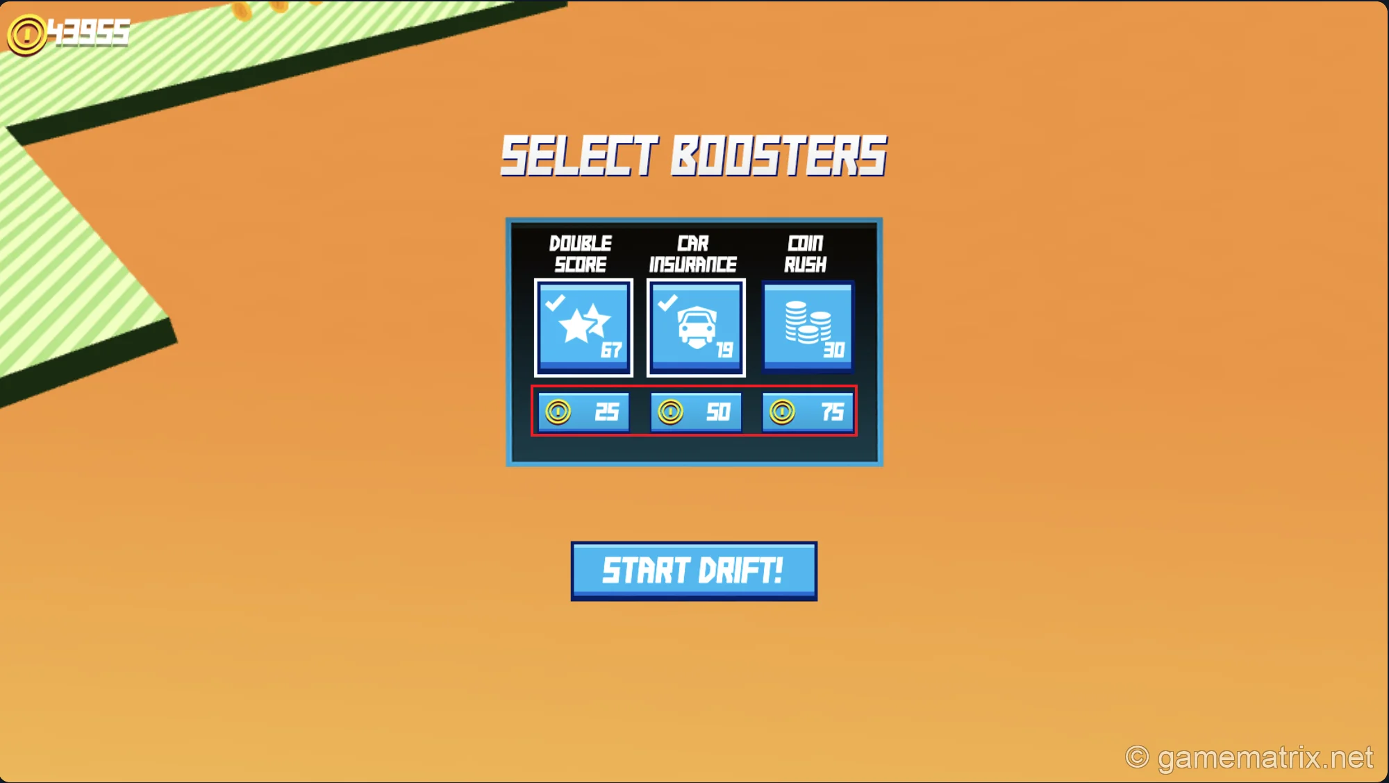Booster selection screen