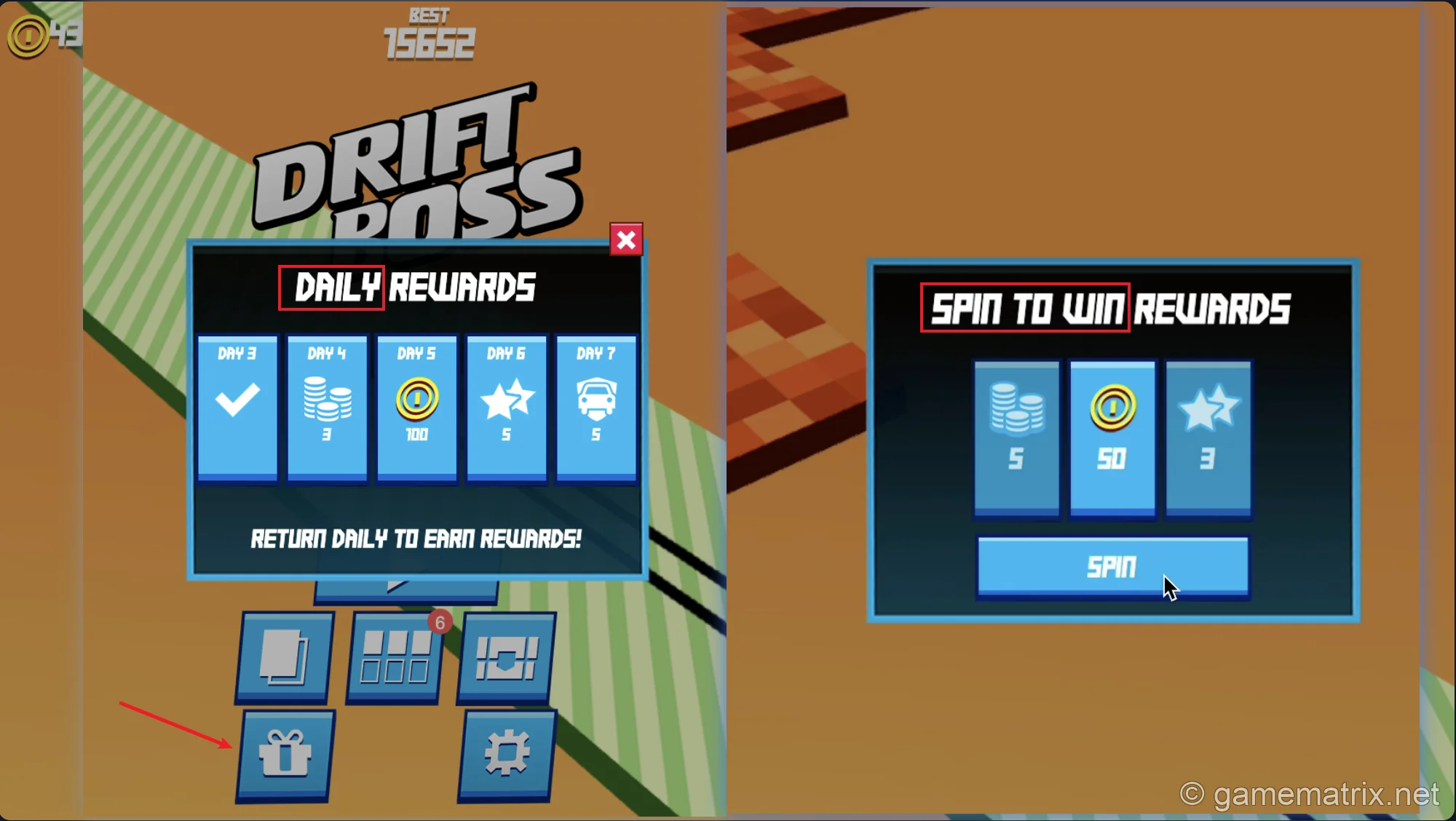 Daily and spin rewards interface