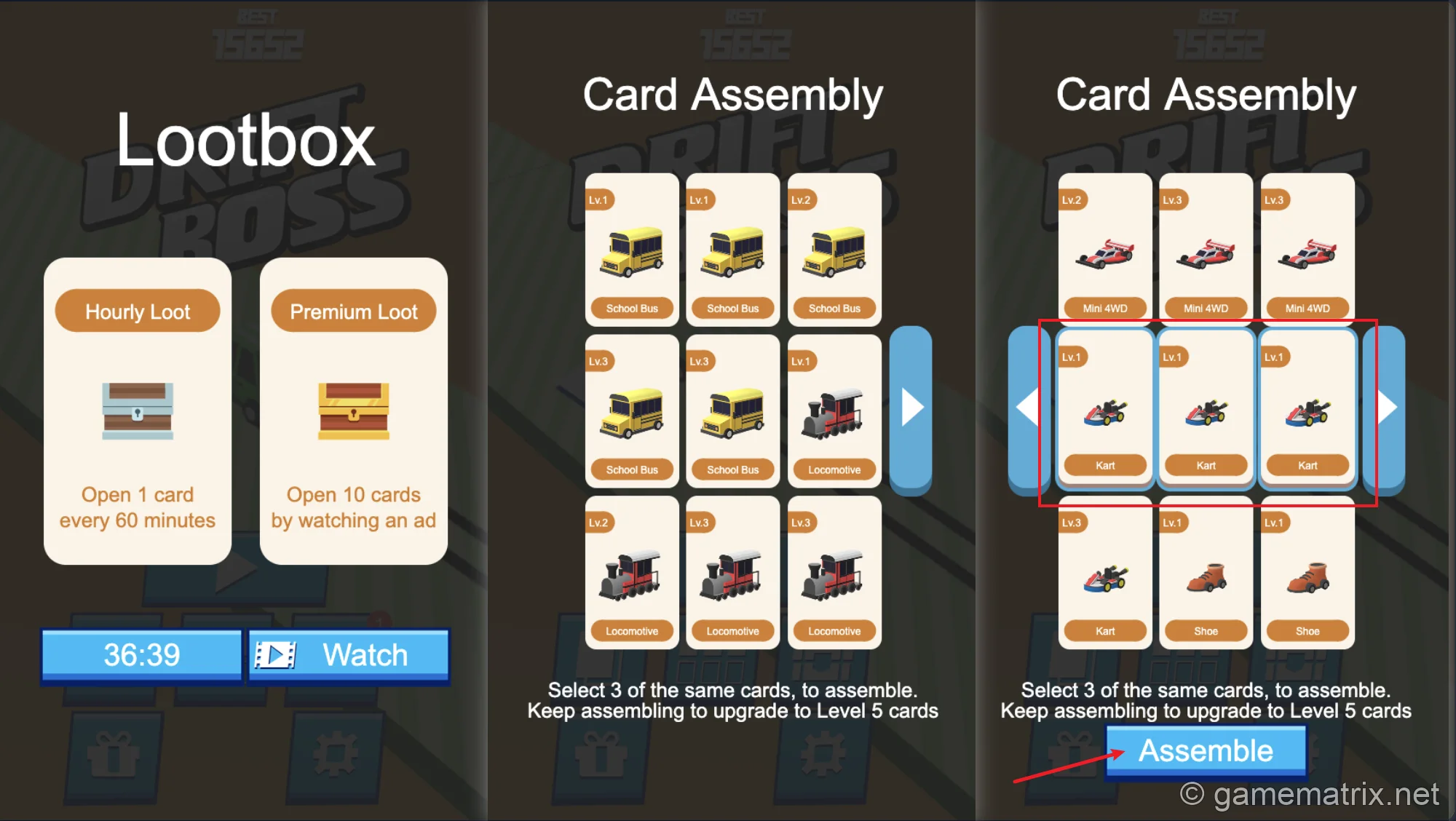 Lootbox and card assembly interface