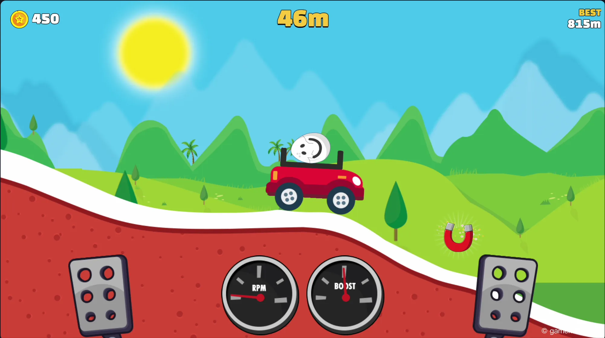 Eggy Car magnet power-up effect automatically collecting coins ahead